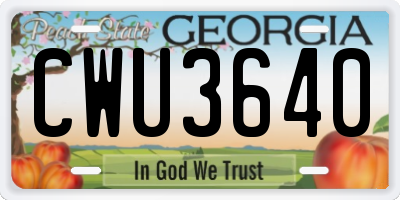 GA license plate CWU3640