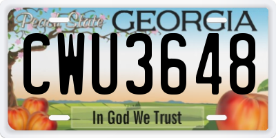 GA license plate CWU3648