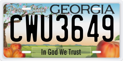 GA license plate CWU3649