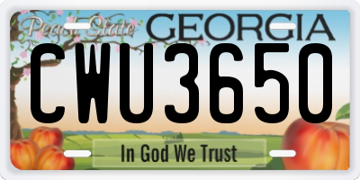 GA license plate CWU3650