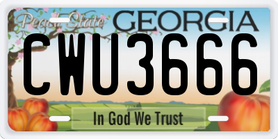 GA license plate CWU3666