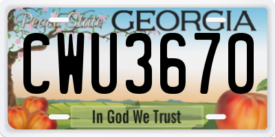 GA license plate CWU3670
