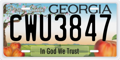GA license plate CWU3847
