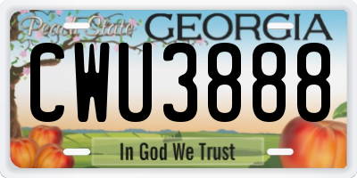 GA license plate CWU3888