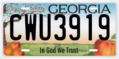 GA license plate CWU3919