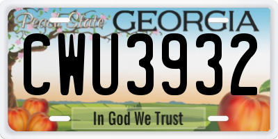 GA license plate CWU3932