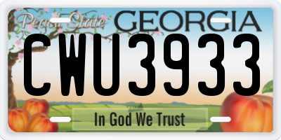 GA license plate CWU3933