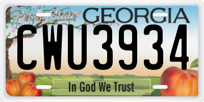 GA license plate CWU3934