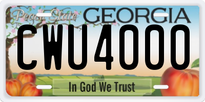 GA license plate CWU4000