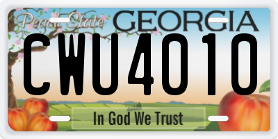 GA license plate CWU4010