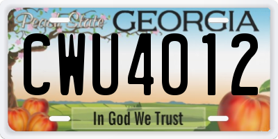 GA license plate CWU4012