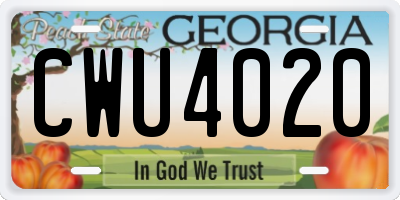 GA license plate CWU4020