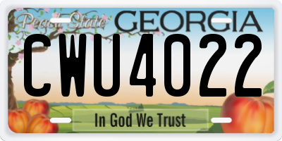 GA license plate CWU4022