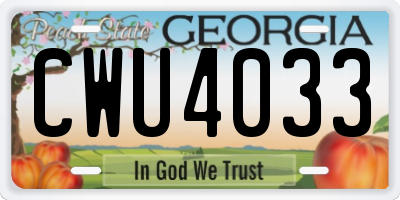GA license plate CWU4033