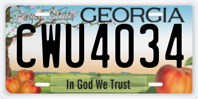 GA license plate CWU4034