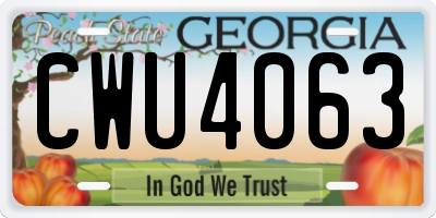 GA license plate CWU4063