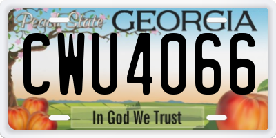 GA license plate CWU4066