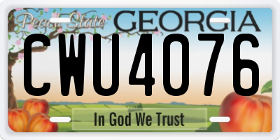 GA license plate CWU4076