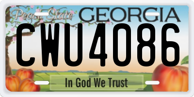 GA license plate CWU4086
