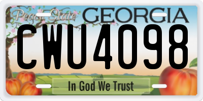 GA license plate CWU4098