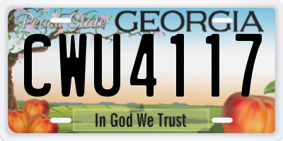 GA license plate CWU4117