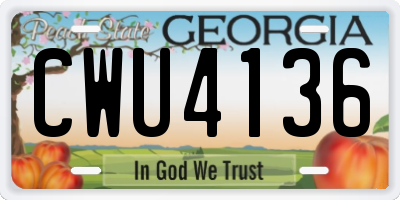 GA license plate CWU4136