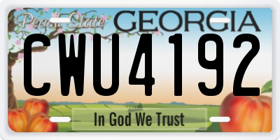 GA license plate CWU4192