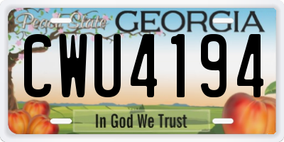GA license plate CWU4194