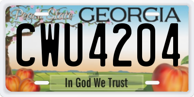 GA license plate CWU4204