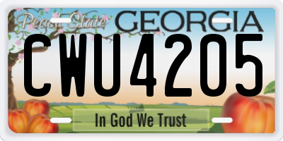 GA license plate CWU4205