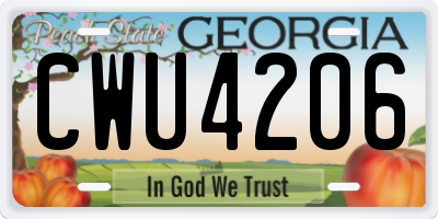 GA license plate CWU4206