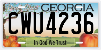GA license plate CWU4236