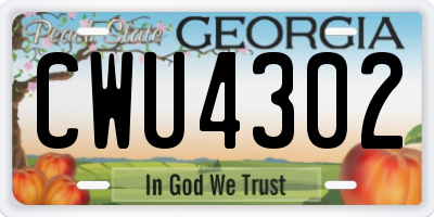 GA license plate CWU4302