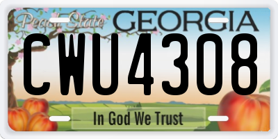 GA license plate CWU4308
