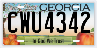 GA license plate CWU4342