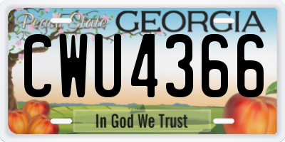 GA license plate CWU4366