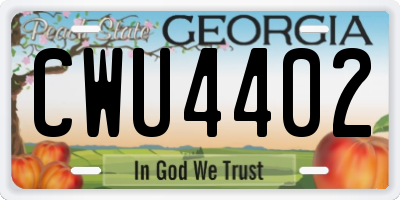 GA license plate CWU4402