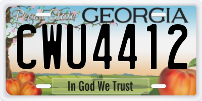 GA license plate CWU4412