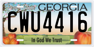 GA license plate CWU4416