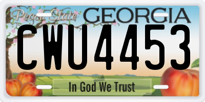 GA license plate CWU4453