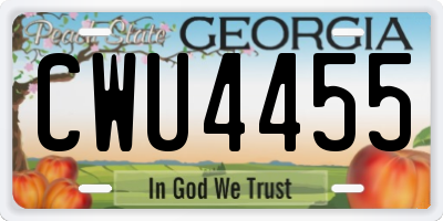 GA license plate CWU4455