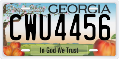 GA license plate CWU4456