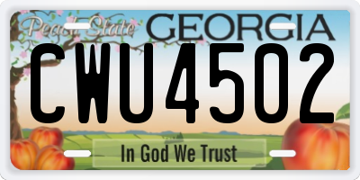 GA license plate CWU4502