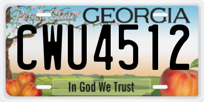 GA license plate CWU4512
