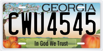GA license plate CWU4545