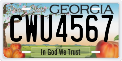 GA license plate CWU4567