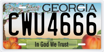 GA license plate CWU4666