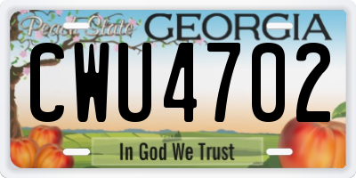 GA license plate CWU4702