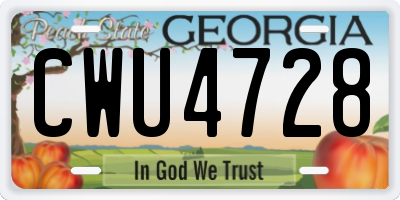 GA license plate CWU4728