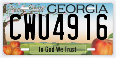 GA license plate CWU4916